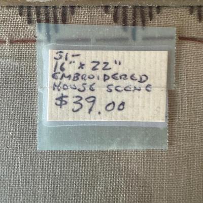 Embroidered House Scene with frame