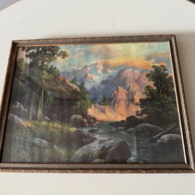 Mountains and creek scene decor with frame
