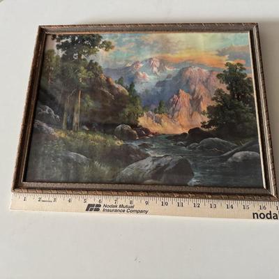 Mountains and creek scene decor with frame