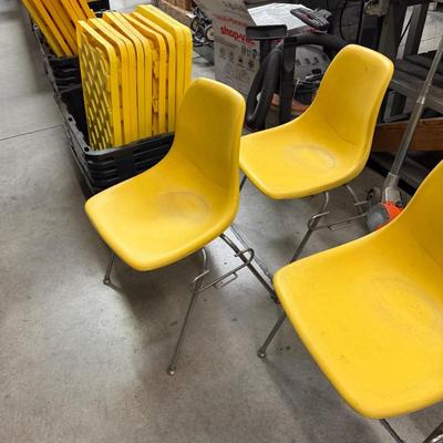 Stack of 4 vintage Yellow seat metal framed office chairs