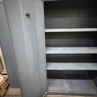 Gray Metal 2-door 78”t x 4’ wide x 24”d storage cabinet