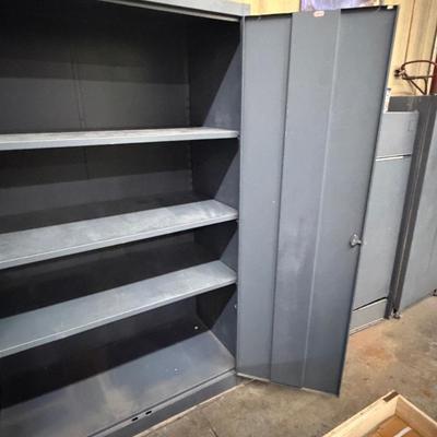 Gray Metal 2-door 78”t x 4’ wide x 24”d storage cabinet
