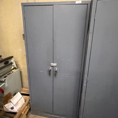 Gray metal 78”t x 18”d x 3’w 2 door storage cabinet