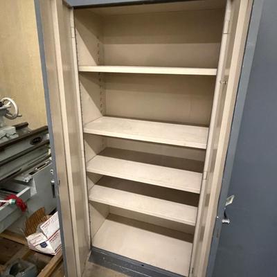 Gray metal 78”t x 18”d x 3’w 2 door storage cabinet