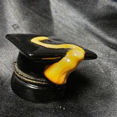 Vintage Porcelain Graduation Cap Trinket Box with Diploma Hinged