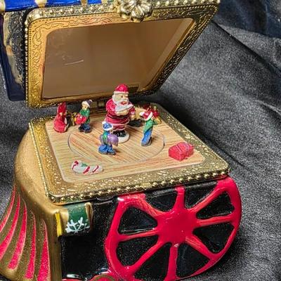 Mr Christmas Musical Train Trinket Box Ornament Santa Scene Hinged