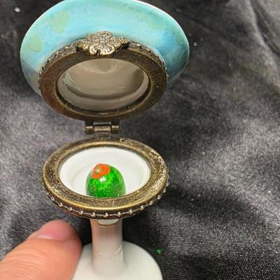 Vintage Martini Glass Trinket Box Porcelain Olive Cocktail Hinged Keepsake