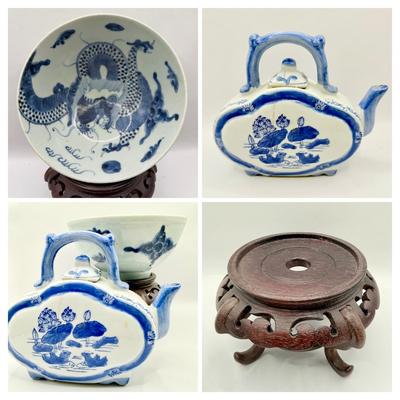Canton Collection LOT 45: Asian Blue Dragon Porcelain Bowl and Two’s Company Canton ...