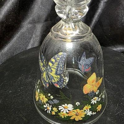 Vintage Avon 1990 Butterfly Floral Lead Crystal Bell Hand Painted