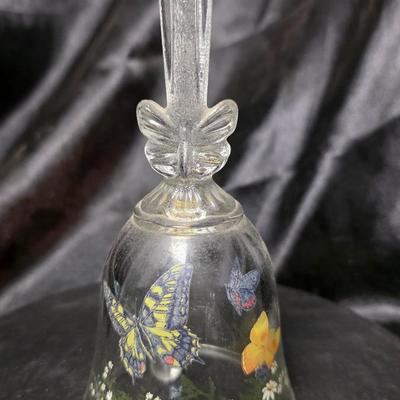 Vintage Avon 1990 Butterfly Floral Lead Crystal Bell Hand Painted