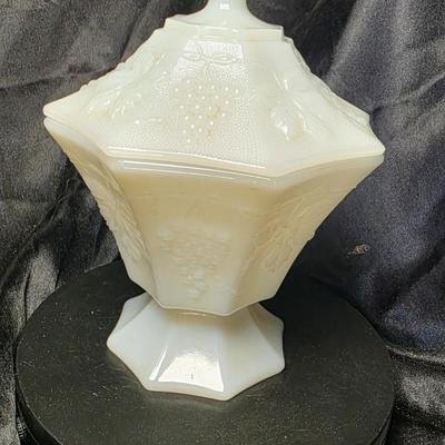 Vintage Anchor Hocking Harvest Grape Milk Glass Candy Dish with Lid
