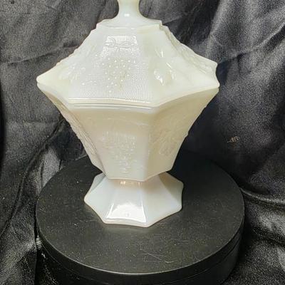 Vintage Anchor Hocking Harvest Grape Milk Glass Candy Dish with Lid