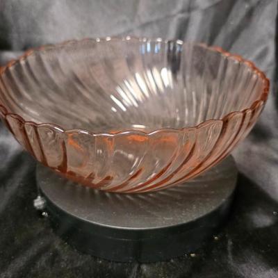 Arcoroc France Rosaline Pink Swirl 9" Glass Serving Bowl Scalloped Rim