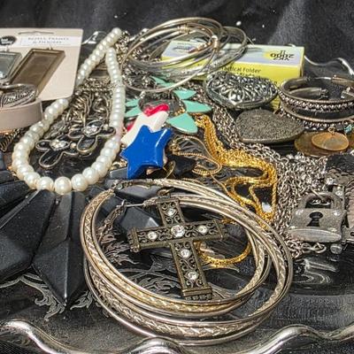 Vintage Costume Jewelry Bundle Lot with Statement Cross Pearls Charms Bundle 1