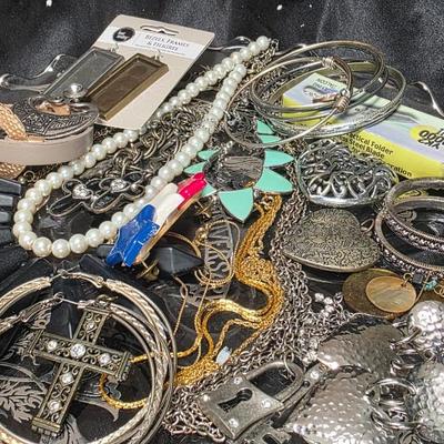 Vintage Costume Jewelry Bundle Lot with Statement Cross Pearls Charms Bundle 1