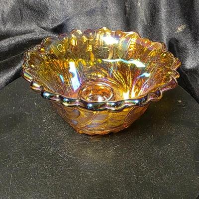 Vintage Indiana Glass Wild Rose Marigold Carnival Glass Candle Holder