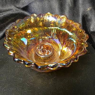 Vintage Indiana Glass Wild Rose Marigold Carnival Glass Candle Holder