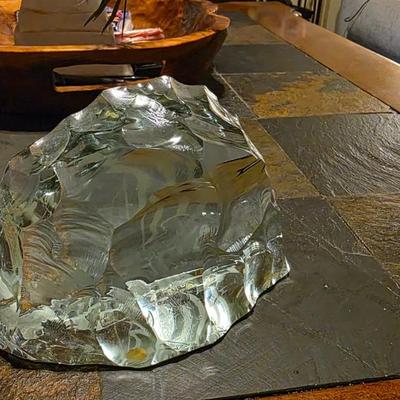 Vicke Lindstrand for Kosta Swedish Iceberg Glass Viking Ship Sculpture