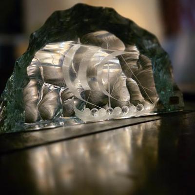 Vicke Lindstrand for Kosta Swedish Iceberg Glass Viking Ship Sculpture