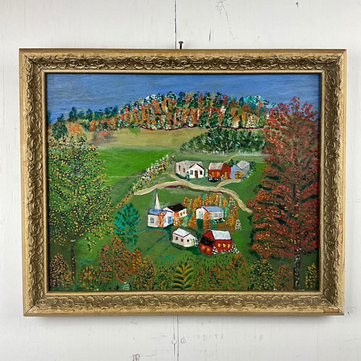 1132 Original Acrylic Painting on Board Folk Art Village Scene ...