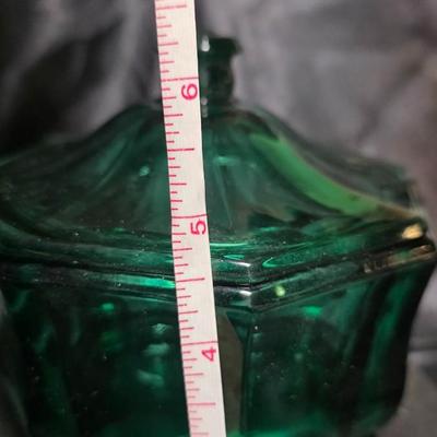 Vintage Indiana Glass Teal Green Octagon Concord Lidded Candy Dish