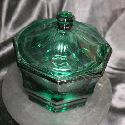 Vintage Indiana Glass Teal Green Octagon Concord Lidded Candy Dish