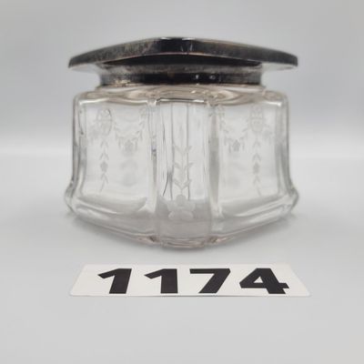 1174 - Sterling Silver Etched Glass Powder Jar