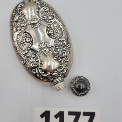 1177 - Sterling Silver Repousse Flask