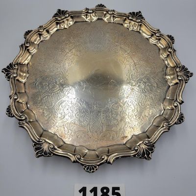 1185 - Sterling Silver Repousse Footed Tray
