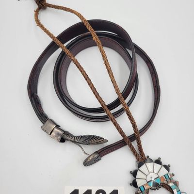1191 - Sterling Silver Buckle on Belt and Navajo Sterling Bolo