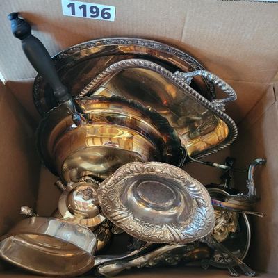 1196 - Misc. Box Of Silver Plate
