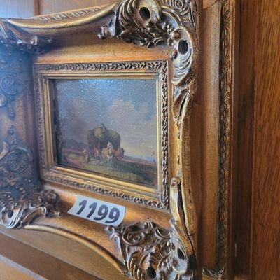 1199 - Harvesting Hay Print in Ornate Frame