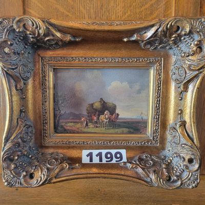 1199 - Harvesting Hay Print in Ornate Frame