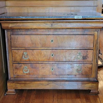 1201 - Charles X Walnut Commode w/ Marble Top