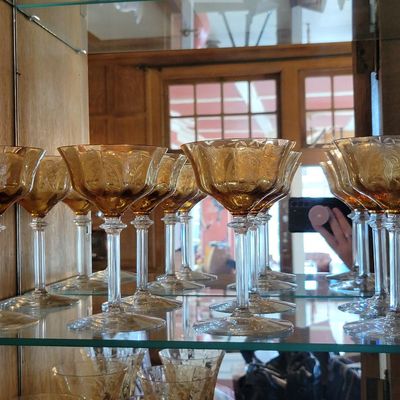 1202 - 12 Piece Amber Etched Stemware glasses