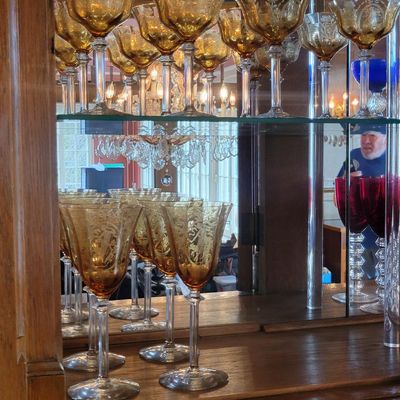 1202 - 12 Piece Amber Etched Stemware glasses