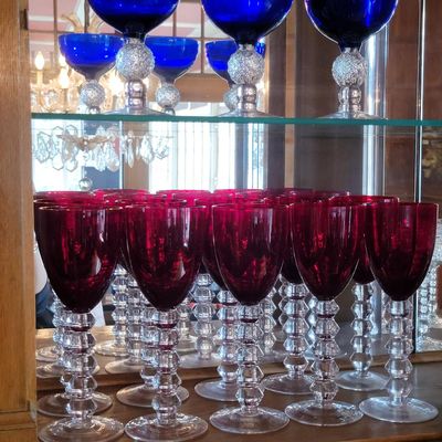 1203 - 13 Piece Ruby / Cobalt Stemware Glasses