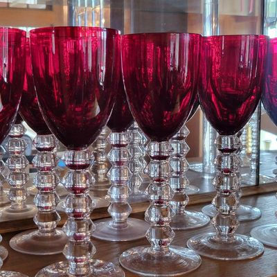 1203 - 13 Piece Ruby / Cobalt Stemware Glasses