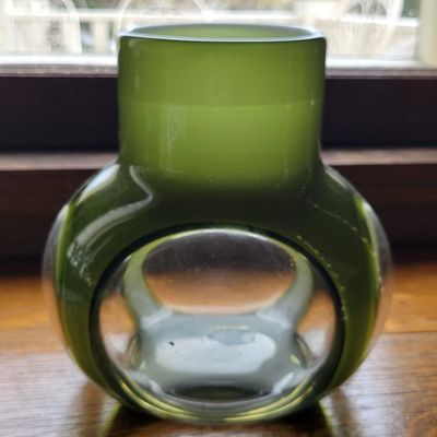 1214 - Pair of Green Overlay Blown Glass Vases