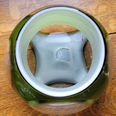 1214 - Pair of Green Overlay Blown Glass Vases