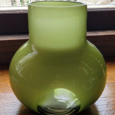 1214 - Pair of Green Overlay Blown Glass Vases