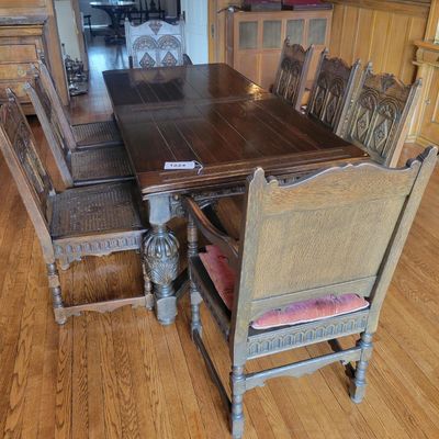 1224 - Oak Edwardian Style Refractory Table and 10 Chairs