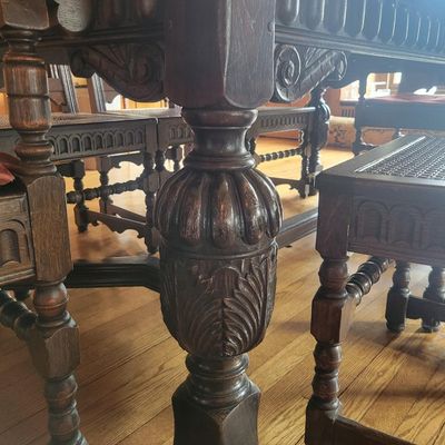 1224 - Oak Edwardian Style Refractory Table and 10 Chairs