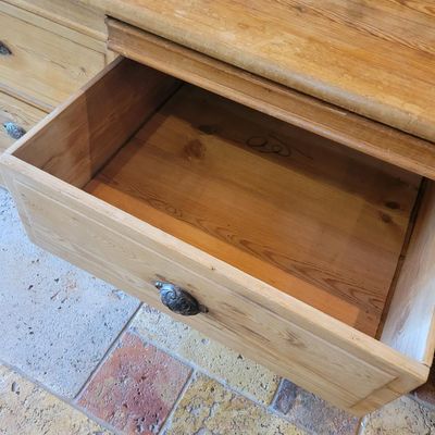 1244 - Antique Pine Kitchen Work Counter w 4 Drawers and Cutting Board