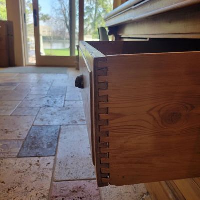 1244 - Antique Pine Kitchen Work Counter w 4 Drawers and Cutting Board