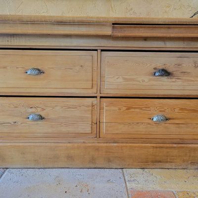 1244 - Antique Pine Kitchen Work Counter w 4 Drawers and Cutting Board