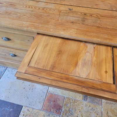 1244 - Antique Pine Kitchen Work Counter w 4 Drawers and Cutting Board