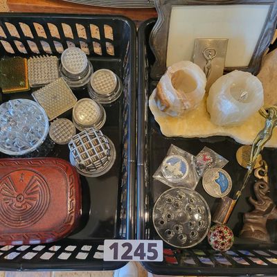 1245 - Box Lot of Misc. Items Flower Frogs ++