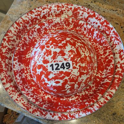 1249 - Lot of 4 Red Sponge Enamelware