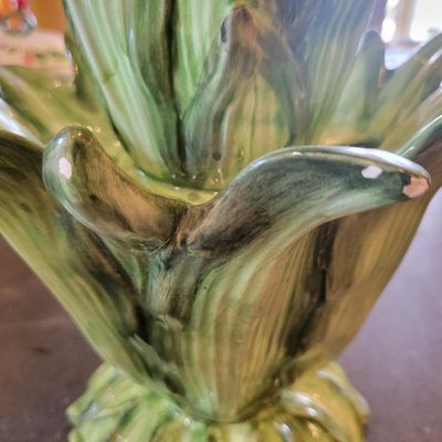 1257 - Italian Cabbage Leaf Pitcher + 2 Other Chipped Pieces